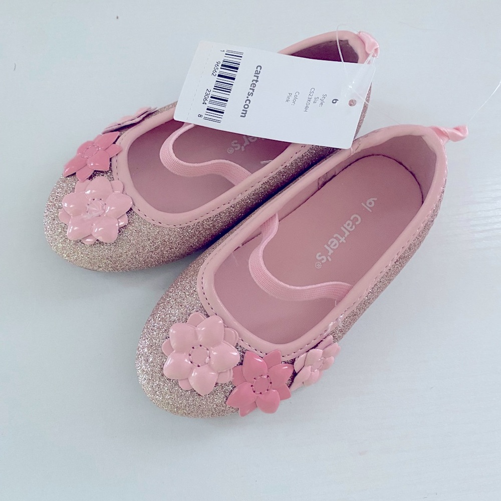 Carter's pink and Glittery Gold Floral Dress Shoes